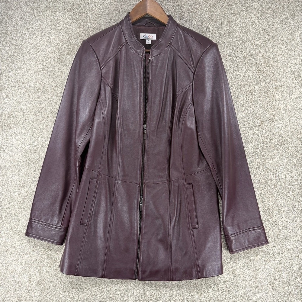 Denim And Co Plum Leather Jacket Sz M‎ Two Way Zip Streetwear Moto Biker Sleek
